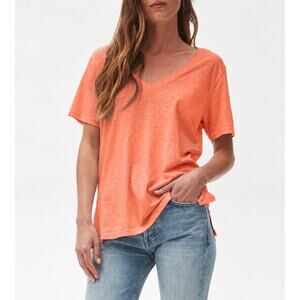 Michael Stars Levi V Neck Tee Camilia Orange OS NWT Supima Cotton